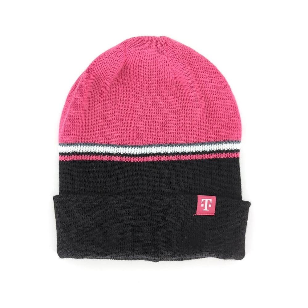 T-Mobile Reversible Unisex One Size Magenta & Black Knit Beanie Winter Hat - New